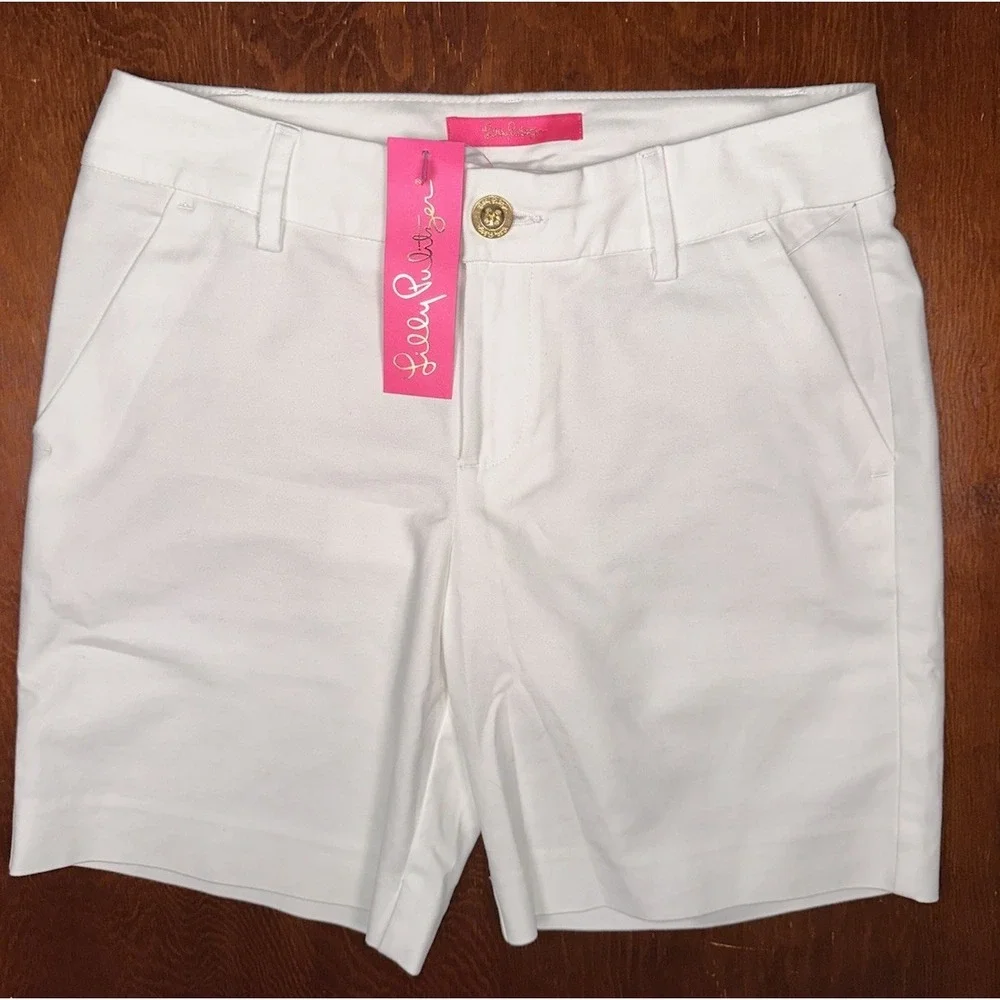 New Lilly Pulitzer Shara Mid-rise Stretch Resort White Shorts Size 0 Inseam‎ 7